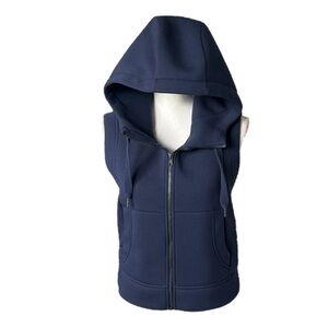 Athleta navy Blue scuba Hooded Vest with Full-Length Zipper sleeveless women xs